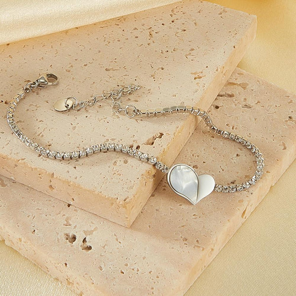 OPK GS1549 Stainless Steel With Diamonds Bracelet Love Heart Shell Hand Jewelry, Color: Steel Color