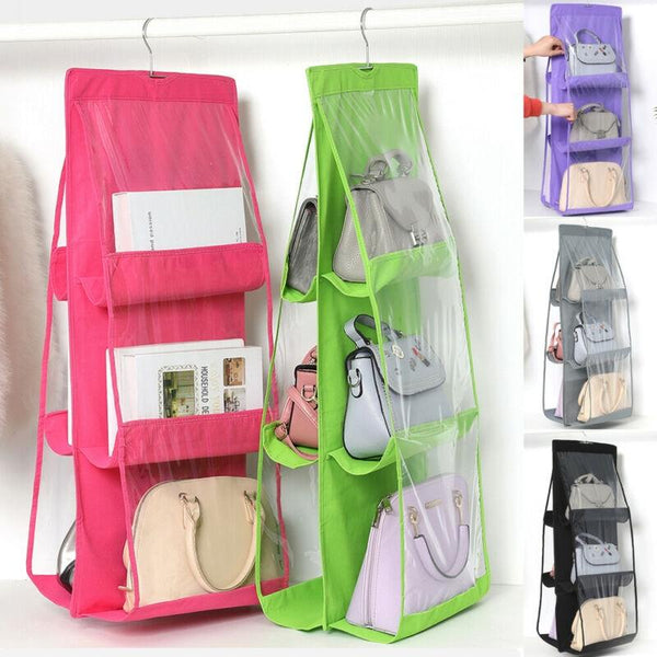 B05005 Double Sided 6 Pocket Hanging Bag Non-woven Fabric Hanging Handbag Organizer(Green)