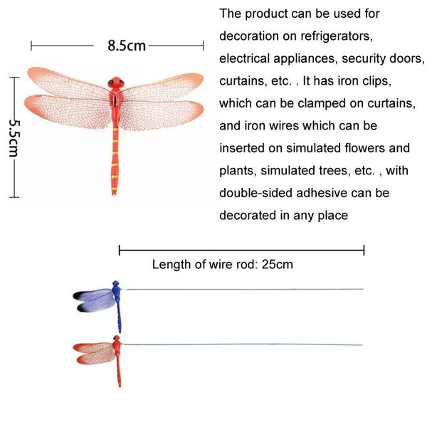10pcs Simulation Plug Rod Magnetic Dragonfly Home Wall Garden Decoration(Yellow)