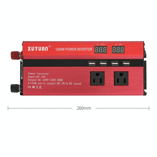 XUYUAN 1200W Car Inverter with Display Converter, US Plug, Specification: 12V to 110V