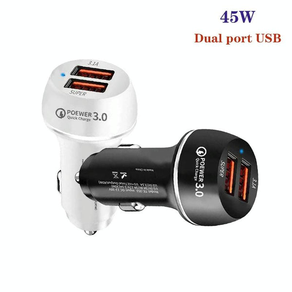 45W USB QC3.0 30W + USB 2.0 Fully Compatible Car Charger(White)