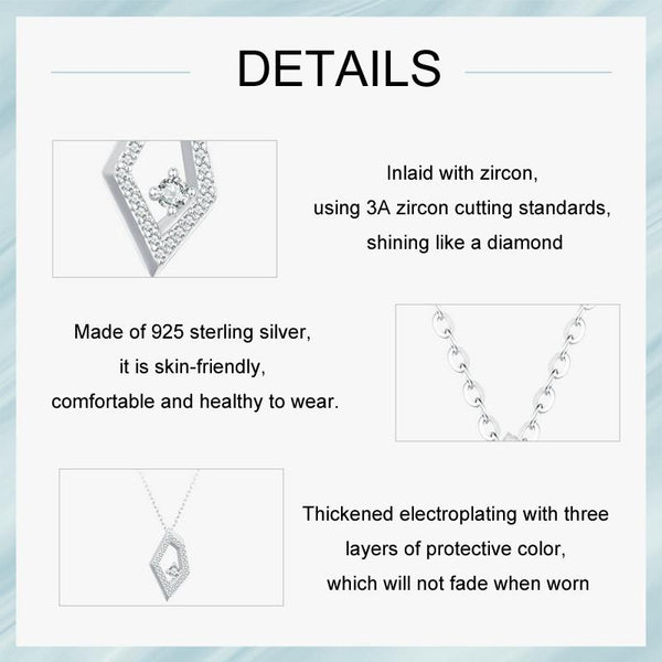 S925 Sterling Silver Platinum Plated Square Geometric Sparkling Necklace(SCN517)