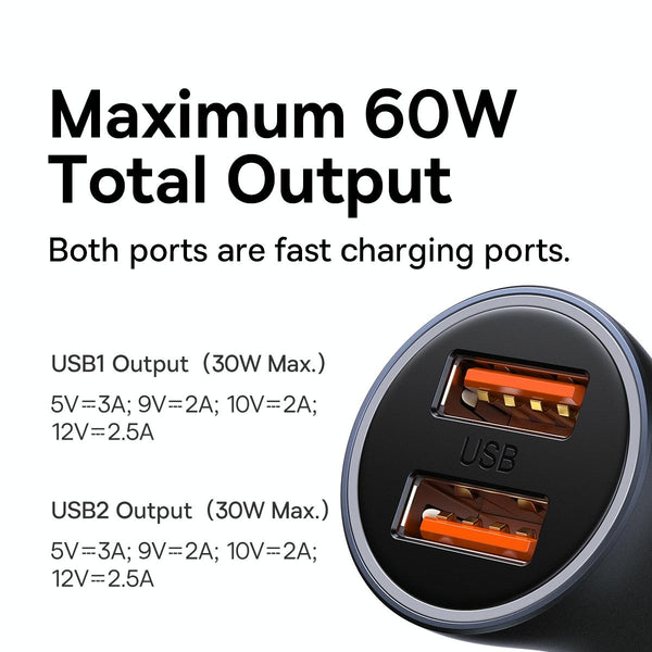 Baseus CCJDZ-MU 60W Dual USB Fast Charging Car Charger(Dark Grey)