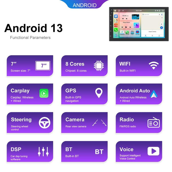 9inch Android 13.0 Dual Butt Universal Wireless Carplay Car Navigation Center Control All-In-One Monitor(Standard)