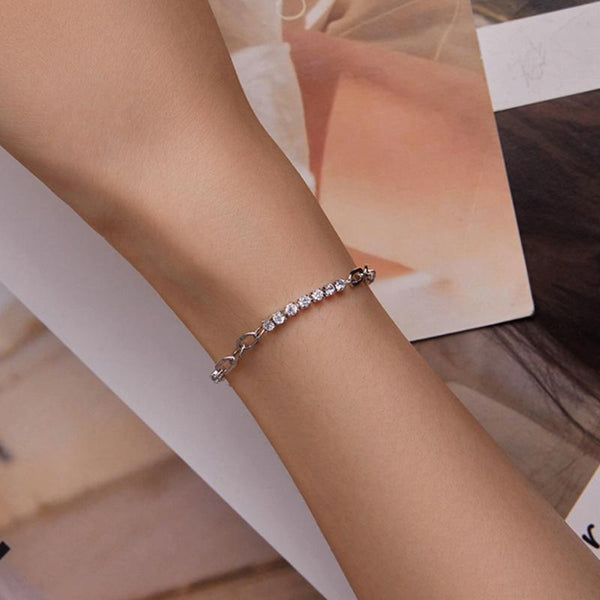 BSB102 Sterling Silver S925 Sparkling Mosaic White Gold Plated Square Zircon Bracelet