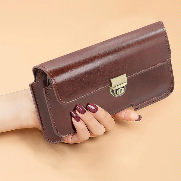 For Phones Below 6.7 inches Retro Wallet Style Horizontal Phone Waist Bag(Black)