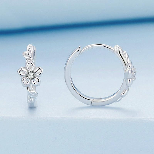 BSE767 Sterling Silver S925 Small Flower Vine Plated Platinum Zircon Earrings