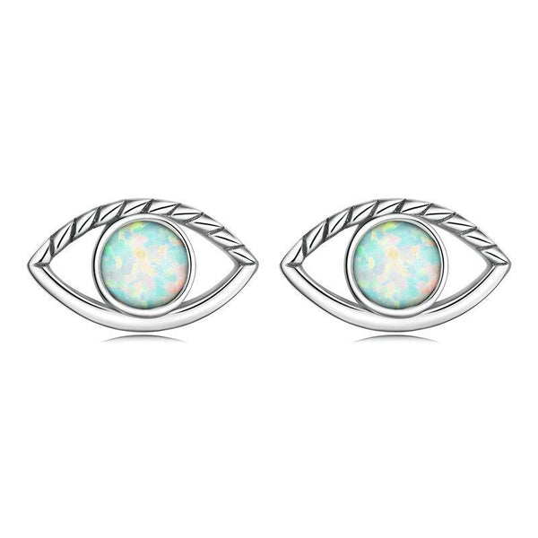 SCE1540 Sterling Silver S925 Opal Hollow Devil Eye Stud Earrings
