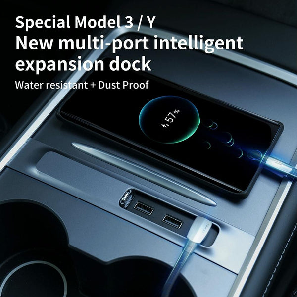 For Tesla Model 3/Y Car T09 Center Console 27W 3-in-1 USB Hub Docking Station(Gray Black)
