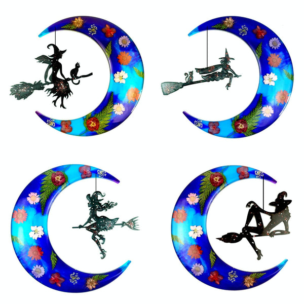 DIY Halloween Crystal Drop Plastic Mold Moon Witch Decoration Key Pendant Silicone Mold(7414 Blue)