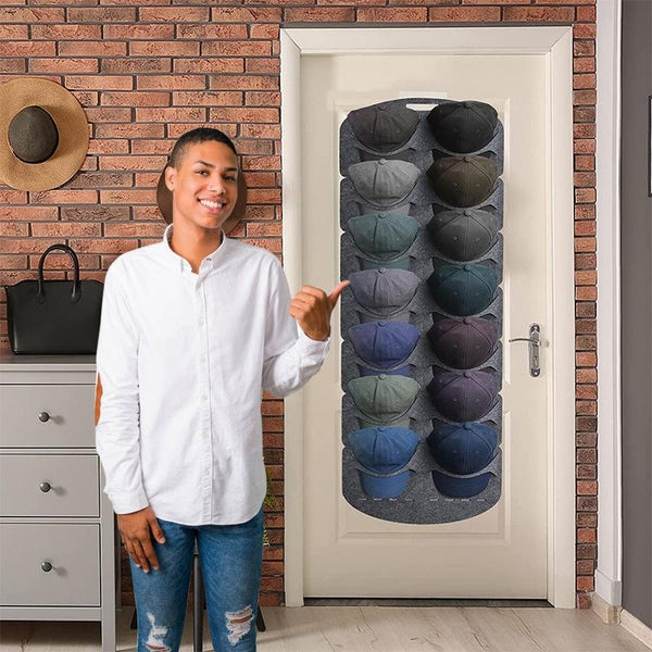 Felt Baseball Cap Display Stand Non-woven Hanging Storage Bag,Style: 14 Grids Double Row 3mm