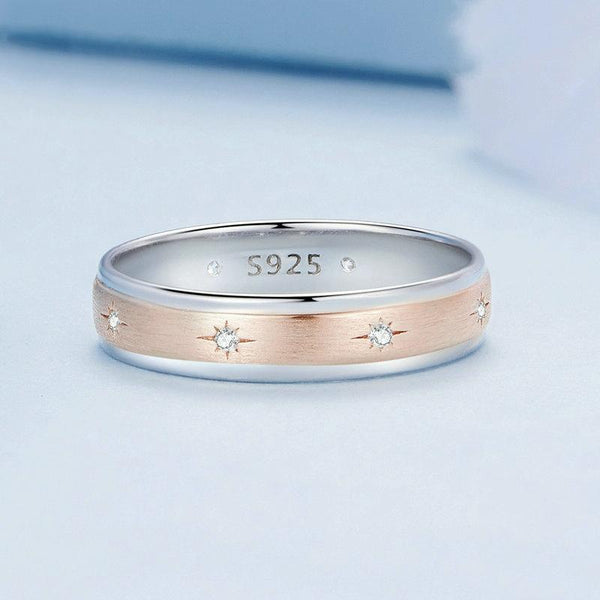 BSR358 Sterling Silver S925 Two-color Electroplated Zircon Starburst Ring(No.8)