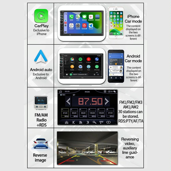 7013B HD 7 inch Car Radio Receiver MP5 Player, Support FM & Bluetooth & TF Card & Phone Link & Wired Carplay