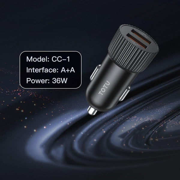 TOTU CC-1 36W Dual USB Ports Fast Charging Car Charger(Black)