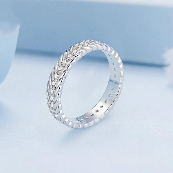 BSR353 S925 Sterling Silver Geometric Twist Plated Plated Zircon Ring(No.8)