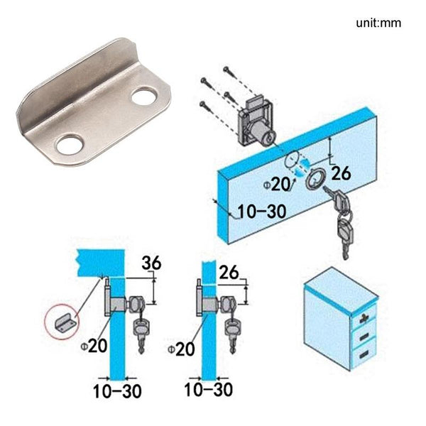 10pcs Lock Accessories L-Shaped Right Angle Office Drawer Lock Plate Furniture Parts Door Stopper(Silver)