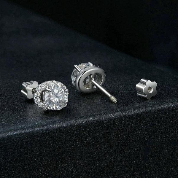 S925 Sterling Silver With White Gold Moissanite Earrings(MSE054)