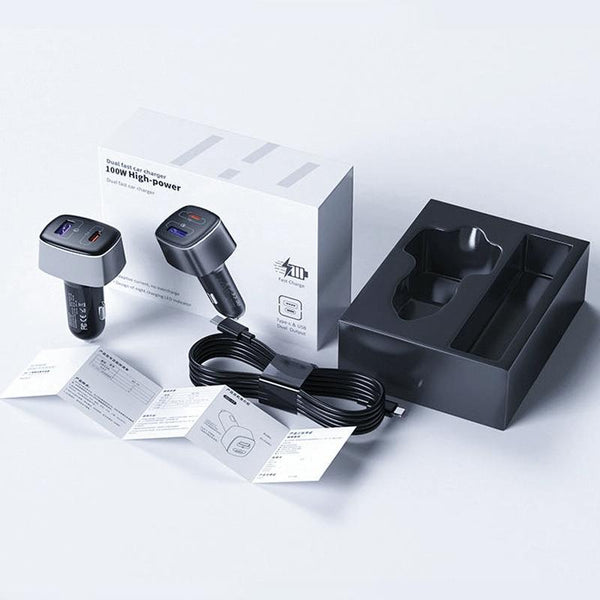 GC-17 100W High-power Car Charger 2 In 1 Cigarette Lighter