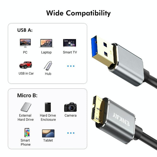 ENKAY USB 3.0 A to USB 3.0 Micro B 5Gbps Data Camera Hard Drive Cable, Length:1.5m