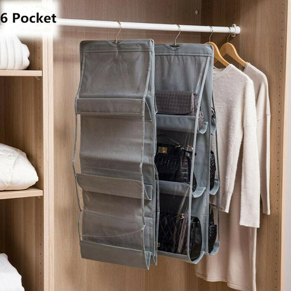 B05005 Double Sided 6 Pocket Hanging Bag Non-woven Fabric Hanging Handbag Organizer(Black)