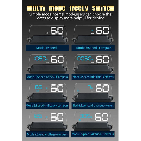 T900 Car HUD Head-Up Display, Speed, GPS, Overspeed Alarm (Blue)