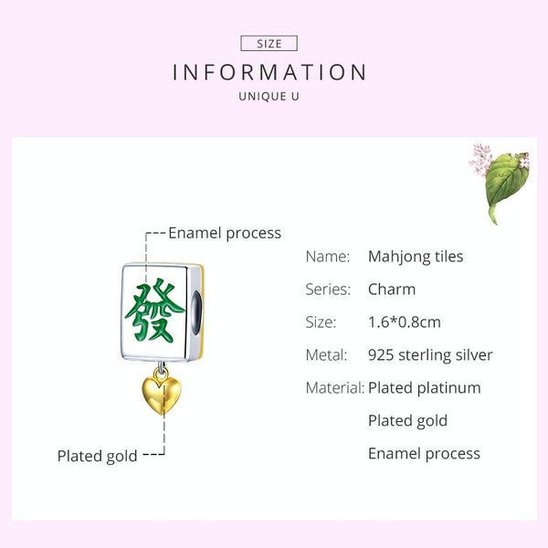 S925 Sterling Silver Mahjong Tiles Beads DIY Bracelet Necklace Accessories