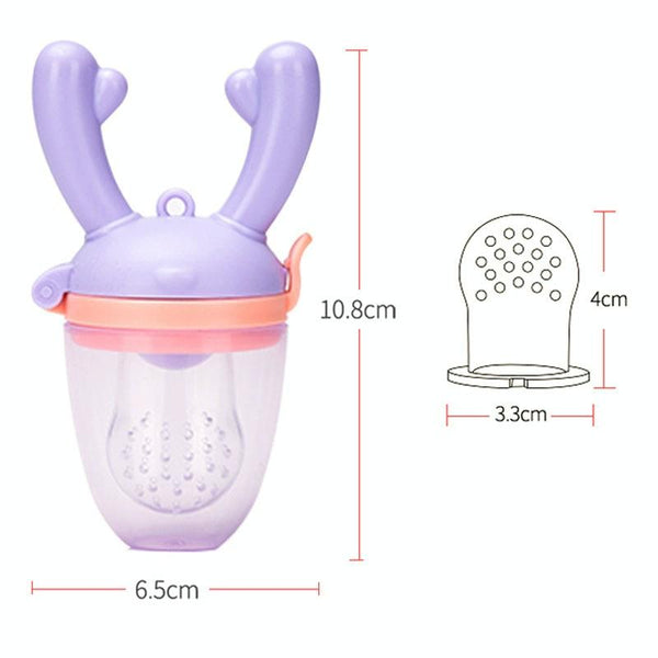 Baby Pacifier Fruit Vegetable Auxiliary Feeder Cute Deer Fruit Bite Pouch Teething Stick, Color: With Box Blue