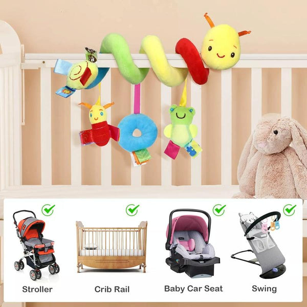 H033B Baby Caterpillar Cot Spiral Toy Cartoon Animal Baby With Rattle Bee Pram Hanging Soothing Toy