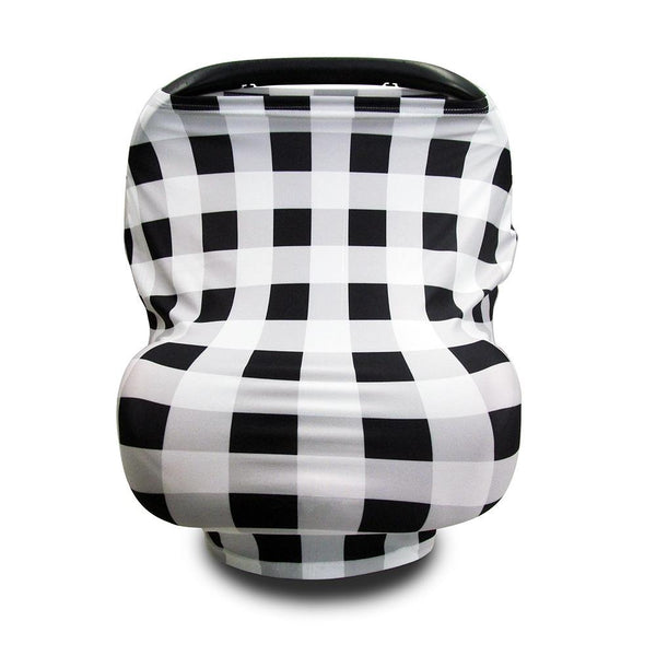 Multifunctional Enlarged Stroller Windshield Breastfeeding Towel Baby Seat Cover(Black and White Grid)