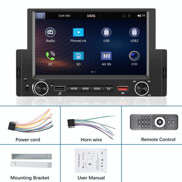 6.2 Inch MP5 Player Single Butt Universal Wired CarPlay Car Monitor, Model: Standard