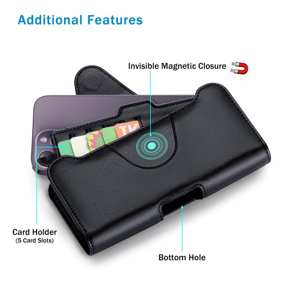 NUOKU 5.5-6.7 Inch Dual Phone Belt Clip Carrying Pouch Litchi Texture Leather Phone Case(Black)