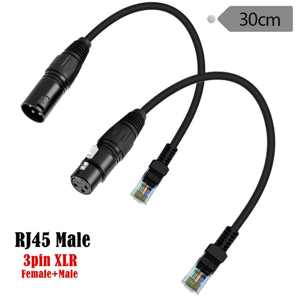 XLR 3 Pin Female to RJ45 Male Network Extension Cable for DMX-CON Controller Series, Length: 30cm(Black)