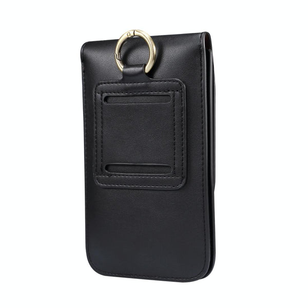 Lambskin Texture Men Phone Universal Double Lattice Waist Bag Leather Case, Size:L(Black)