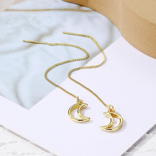 E2210-6 Moon Long Ear Wire Women Simple Earrings