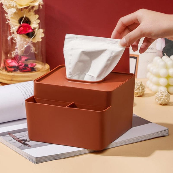 Simple Plastic Multifunctional Tissue Box Home Office Desk Storage Drawer Tray(Yellow)