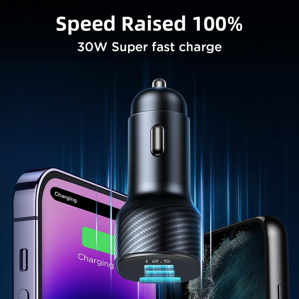 JOYROOM JR-CCD04 30W Dual PD + QC3.0 Ports Digital Display Car Charger(Black)