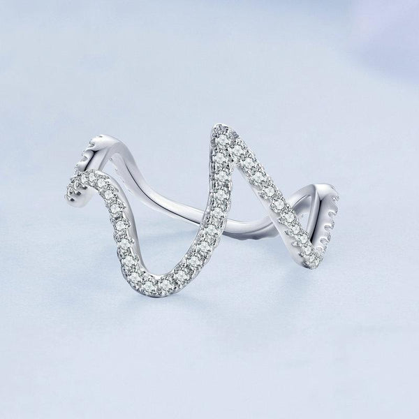 BSR314 Sterling Silver S925 Simple Geometric Wavy White Gold Plated Zircon Ring(No.6)