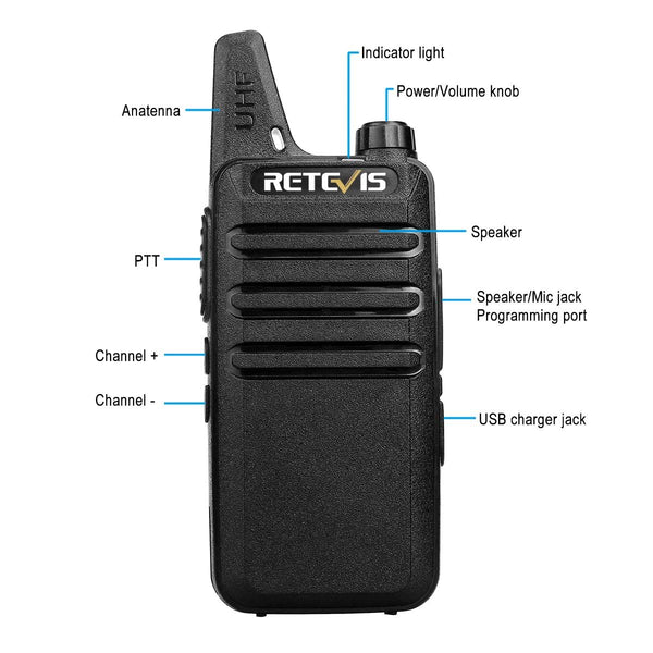 1 Pair RETEVIS RT622 US Frequency 400-480MHz 16CHS Two Way Radio Handheld Walkie Talkie, US Plug(Black)