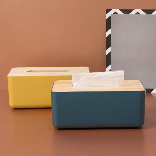 Grooved Drawer Box Home Living Room Tissue Box with Log Cover, Phone Holder Function(Dark Blue)