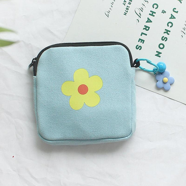 Sanitary Napkin Storage Bag Large Capacity Little Bag Canvas Simple Short Wallet(Sky Blue)