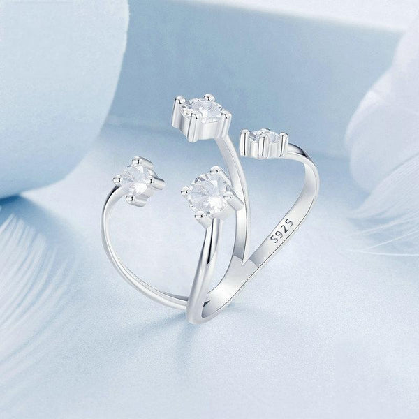 S925 Sterling Silver Double Layer Sparkling Zircon Open Adjustable Ring