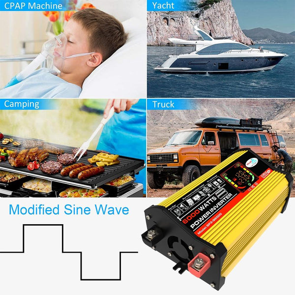 Legend III Generation DC12V to AC220V 6000W Modified Square Wave Car Power Inverter with LED Display(Yellow)