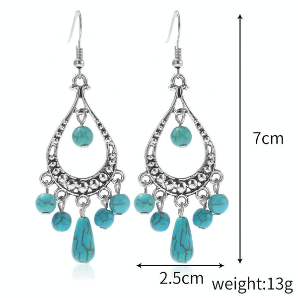 E2203-3 Turquoise Ethnic Style Earrings Temperament Simple Vintage Earrings