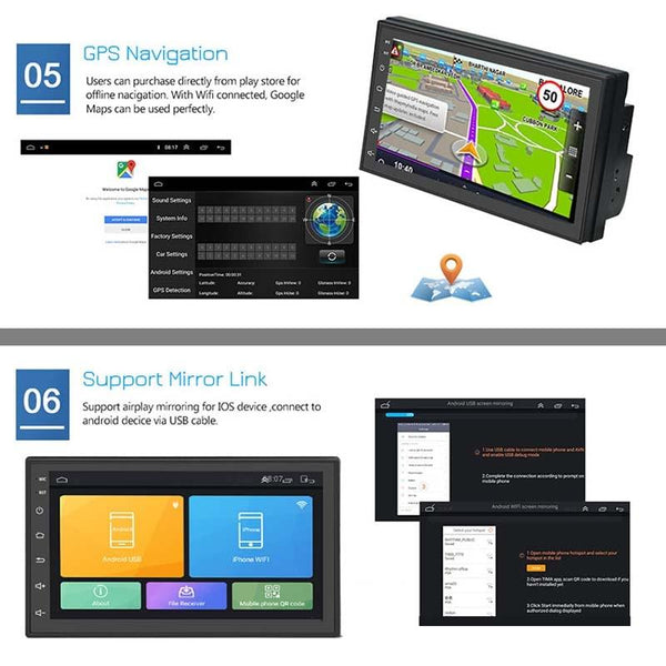 A2222KT 7 Inch Android Navigation WiFi Version 1+32G GPS Bluetooth 2.5D Screen Car Central Control MP5 Player, Style: Standard+8Lights Camera