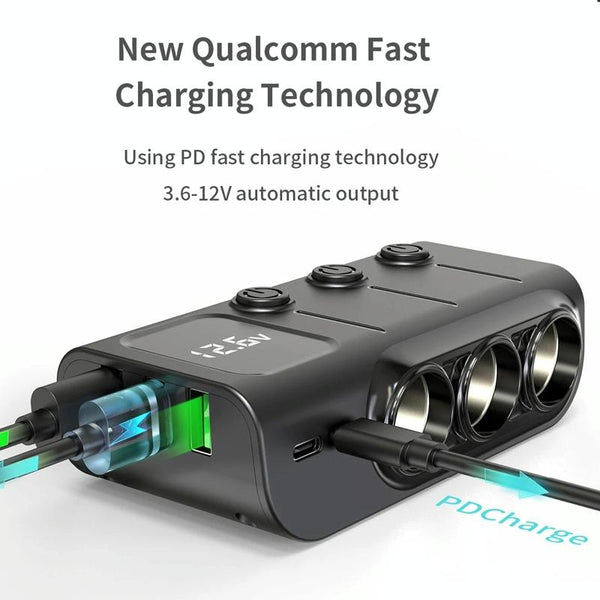 120W Digital Display Cigarette Lighter Car Fast Charging Charger(Black)