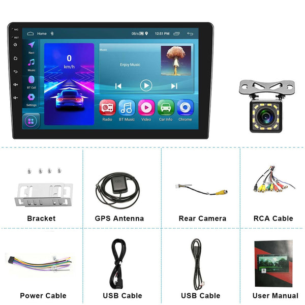 A3196 10 Inch Car Android Large Screen Navigation Central Control Screen 2+64G Player with CarPlay, Style:Standard+12Lights Camera