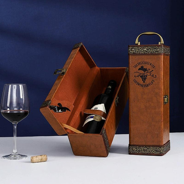 Single Red Wine Box Leather Wine Packaging Box Red With Wine Tools, Model: K22 Black