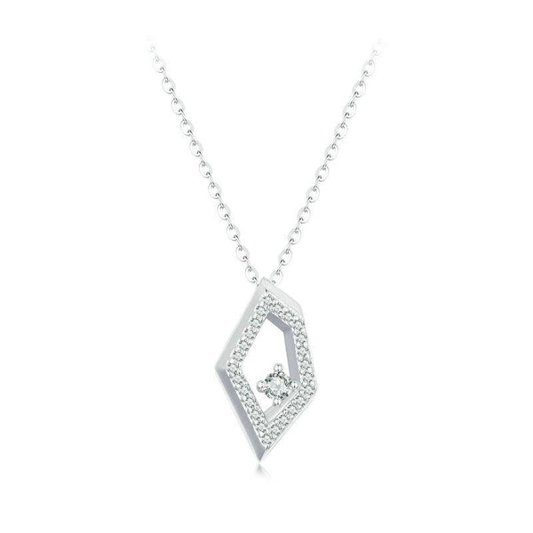 S925 Sterling Silver Platinum Plated Square Geometric Sparkling Necklace(SCN517)