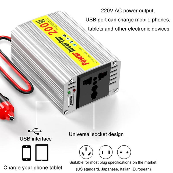 200W Modified Sine Wave Inverter Car Mobile Phone 2.1A Universal Power Supply, Specification: 12 To 110V