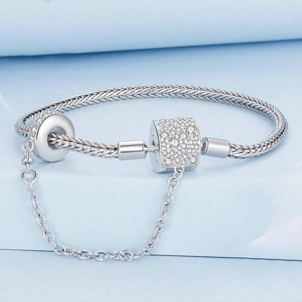 BSB103-17 Sterling Silver S925 White Gold Plated Zircon Cylinder Buckle Bracelet